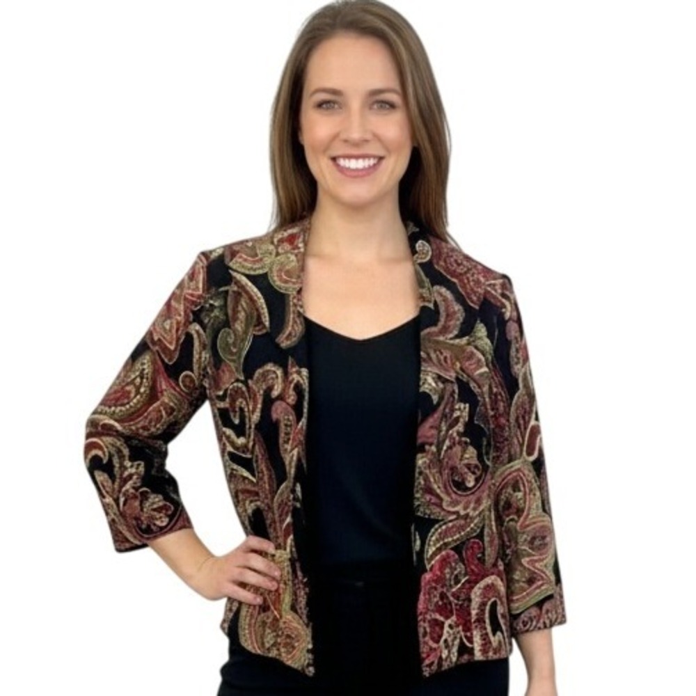 Collection By Harve Benard Jacket Multicolor 8 Paisley Lined Open Front Chic NEW